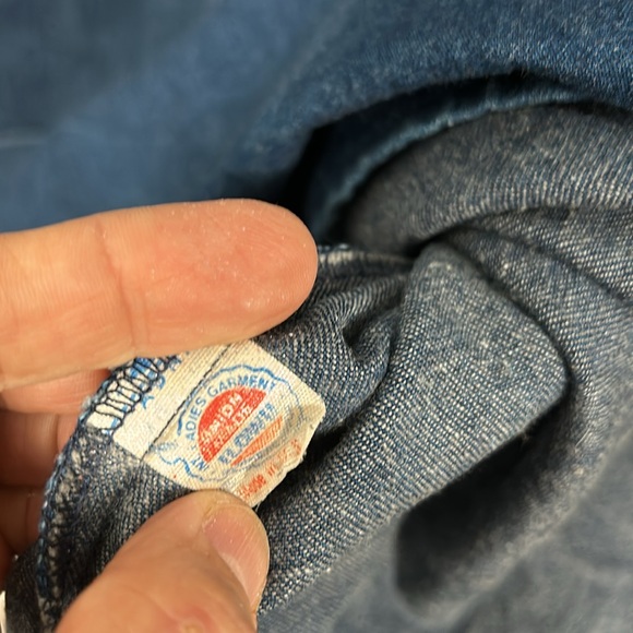 Vintage Soft Blue Denim Button Down Front V-neck drop basque waist belted - Picture 13 of 14